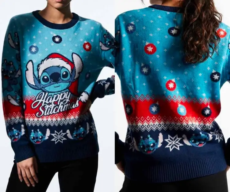 Cotton Division - LILO & STITCH - Stitch "Happy Stitchmas"-Women Christmas Sweaters (XL)