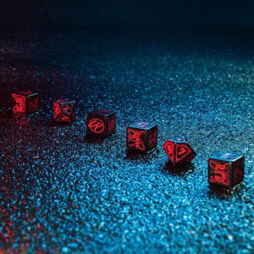 Komplet Kości Q Workshop - Cyberpunk Red: Night City czarno czerwone
