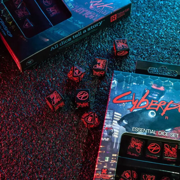 Komplet Kości Q Workshop - Cyberpunk Red: Night City czarno czerwone