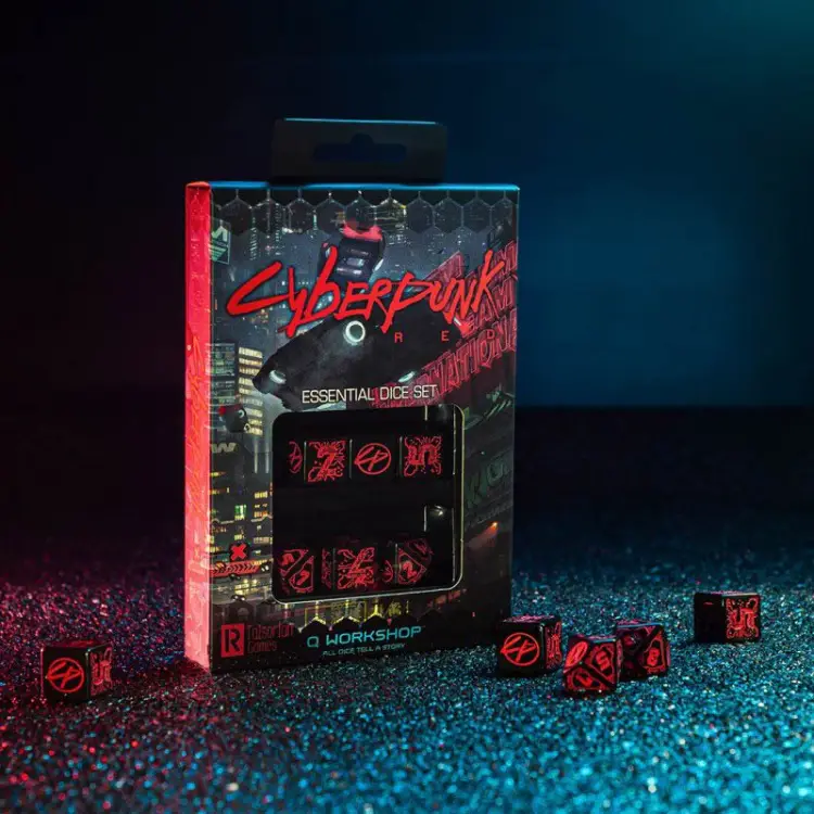 Komplet Kości Q Workshop - Cyberpunk Red: Night City czarno czerwone