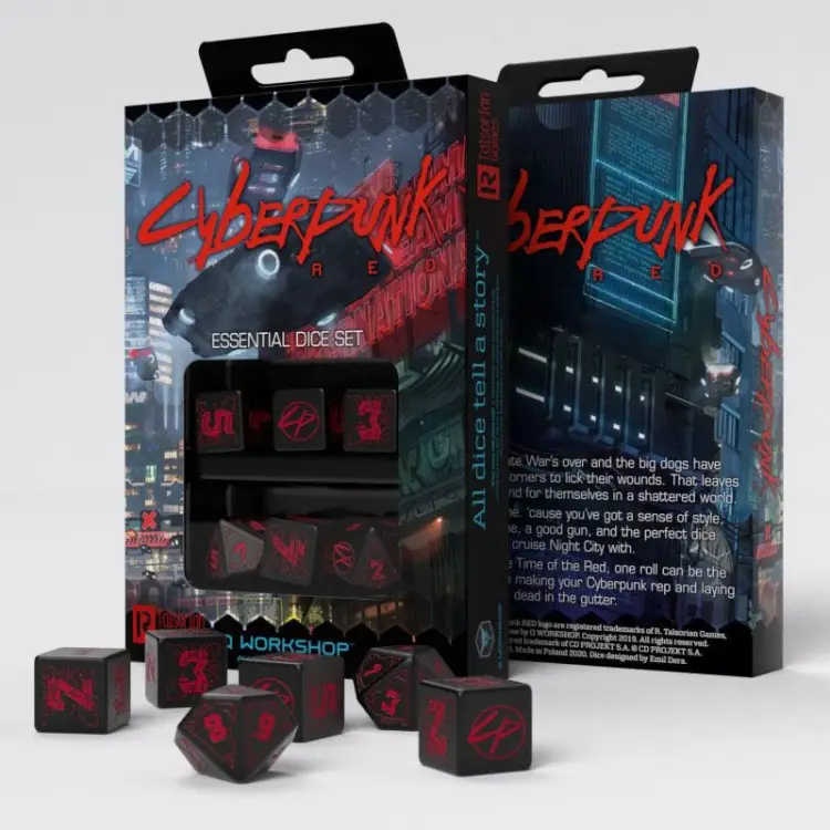 Komplet Kości Q Workshop - Cyberpunk Red: Night City czarno czerwone