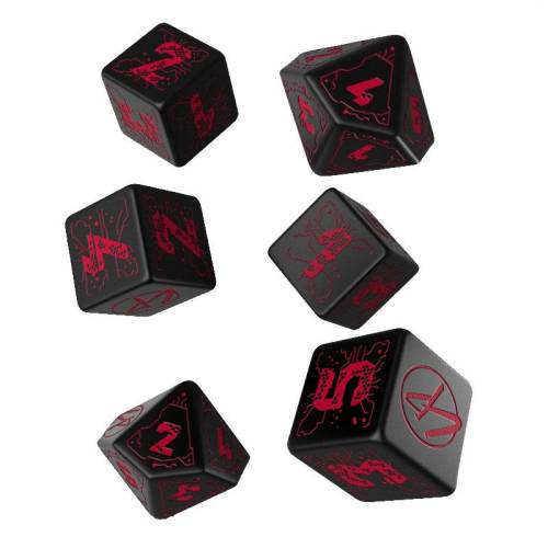 Komplet Kości Q Workshop - Cyberpunk Red: Night City czarno czerwone
