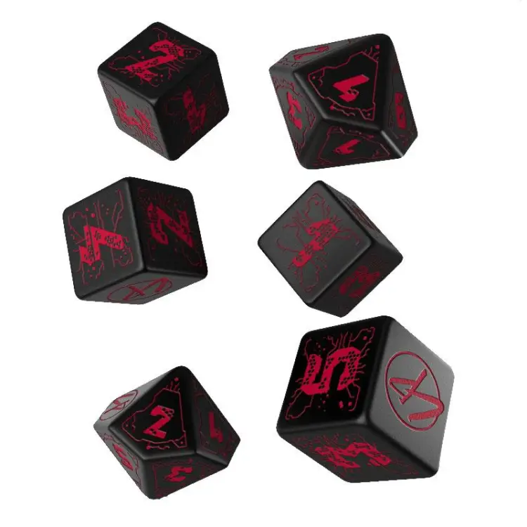 Komplet Kości Q Workshop - Cyberpunk Red: Night City czarno czerwone