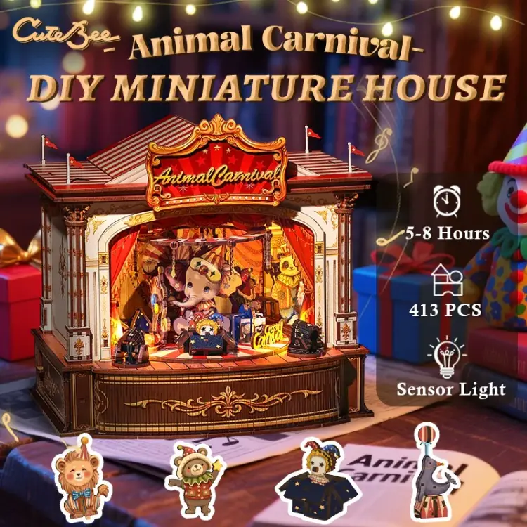 Cutebee - BOOK NOOK KIT - DIY - Animal Carnival - 413pc + LED Light
